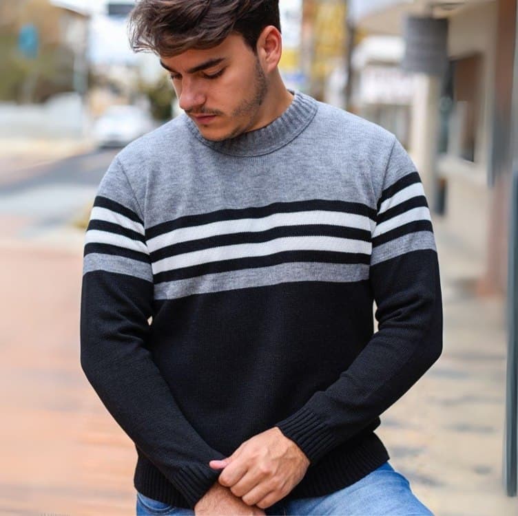 Suéter Blusa De Tricot Masculino Listrado Blusa Lã Masculina